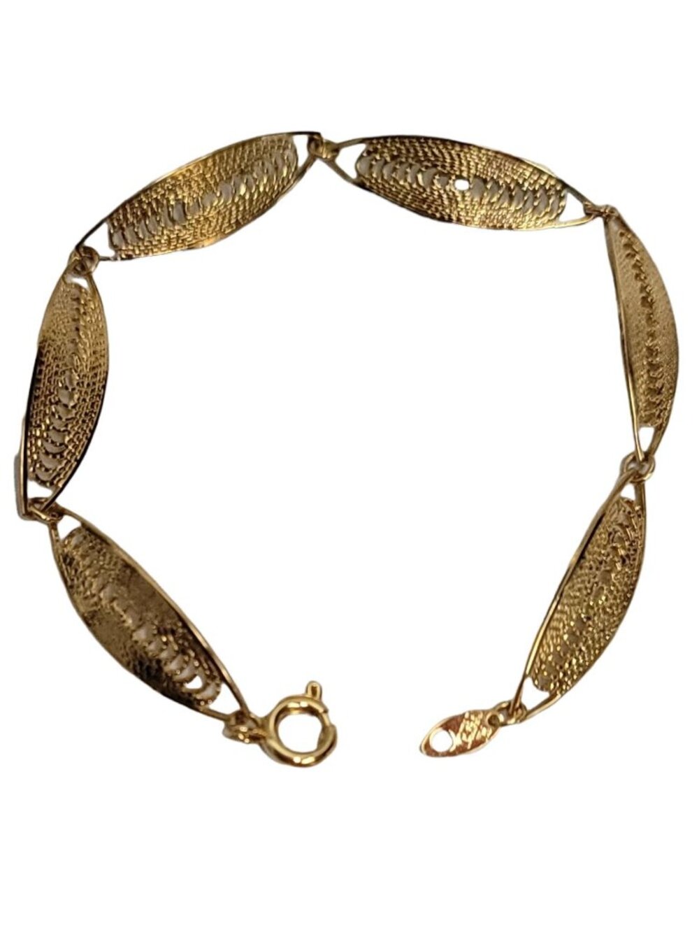 Trifari Gold-Tone Oval Filigree Bracelet, Signed TRIFARI TM Round Spring Clasp